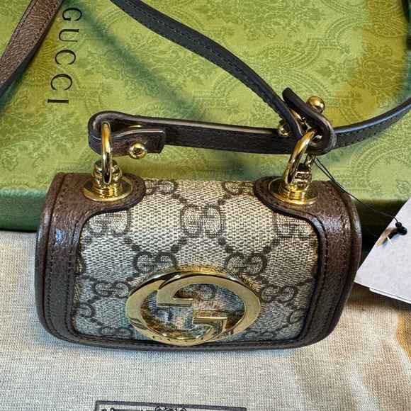 New Authentic Gucci Blondie GG Supreme Logo Wallet On Chain Brown Crossbody Bag - Picture 4 of 15
